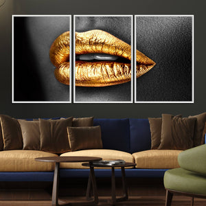Gold Lips Canvas Wall Art Print Makeup Wall Art Fashion
