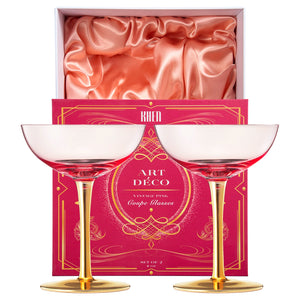 Deco Champagne Coupe Cocktail Glassware, Pink, Set of 2