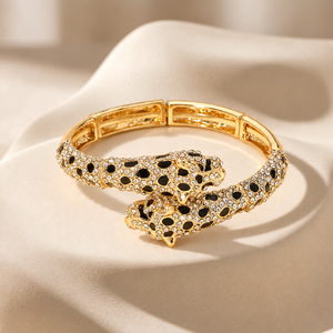 Wild Glam Rhinestone Leopard Head Tip Adjustable Bracelet