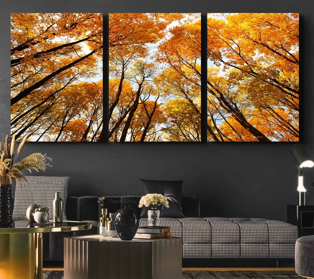 Golden Autumn Forest Wall Art Canvas Print – Framed Vibrant