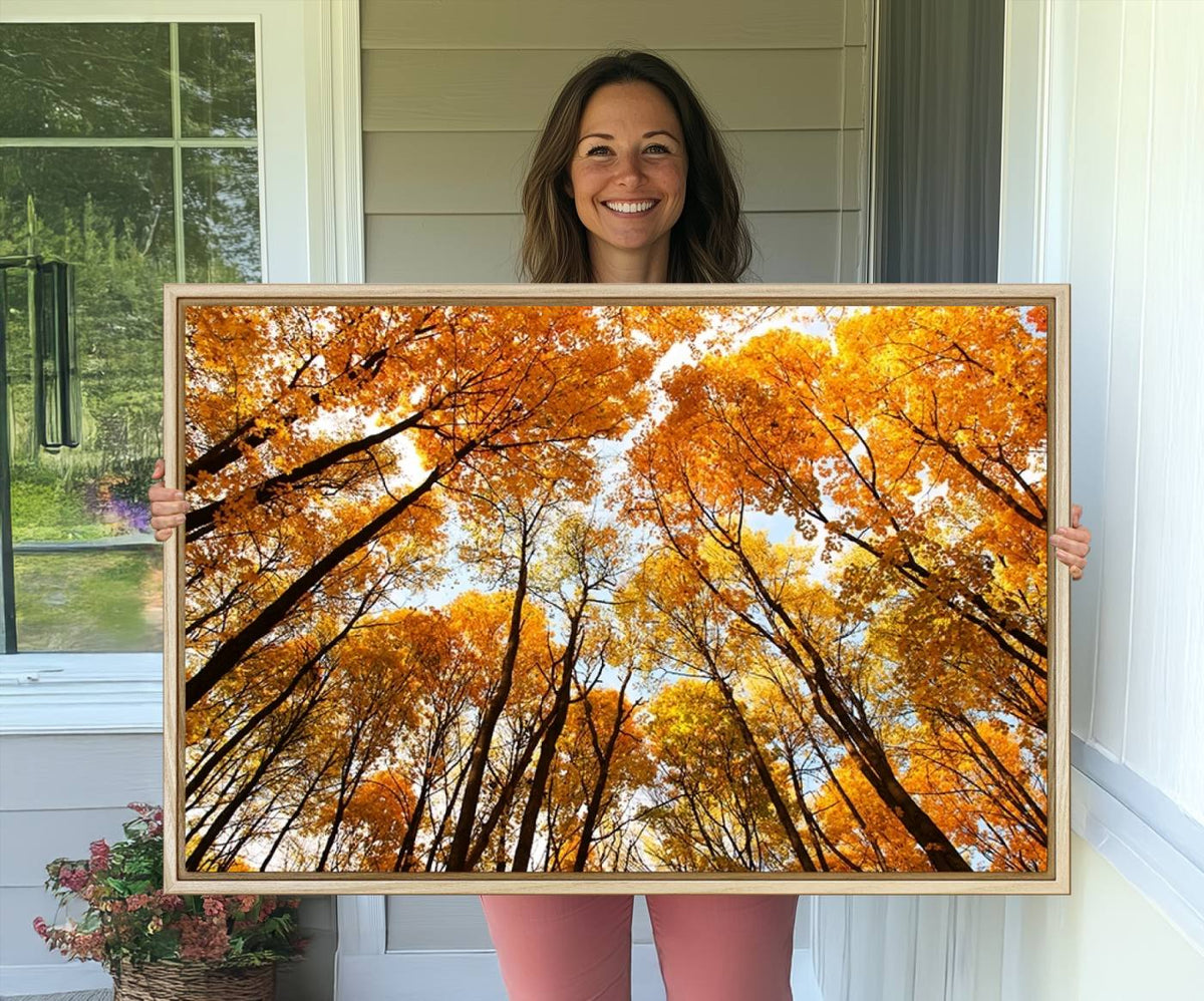 Golden Autumn Forest Wall Art Canvas Print – Framed Vibrant
