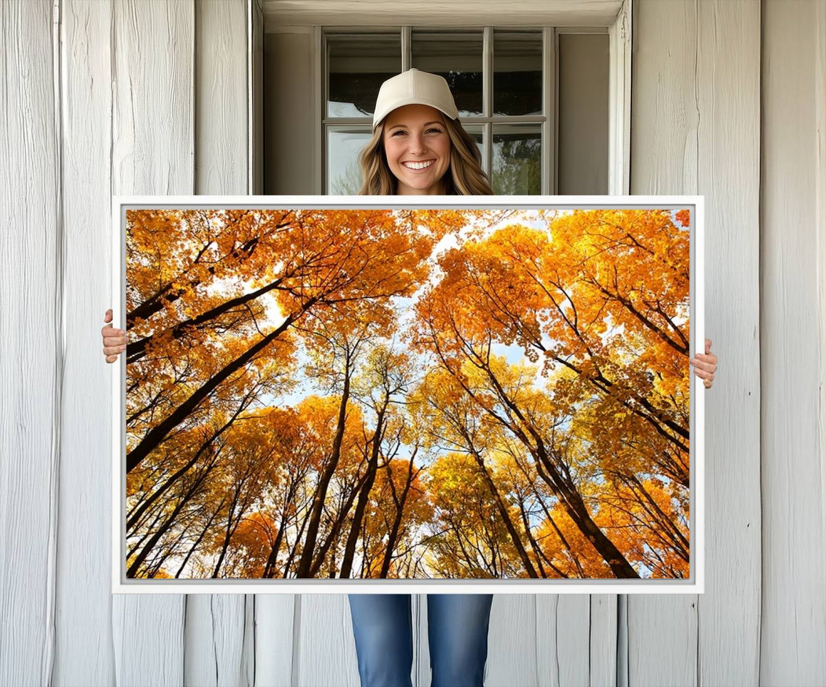 Golden Autumn Forest Wall Art Canvas Print – Framed Vibrant