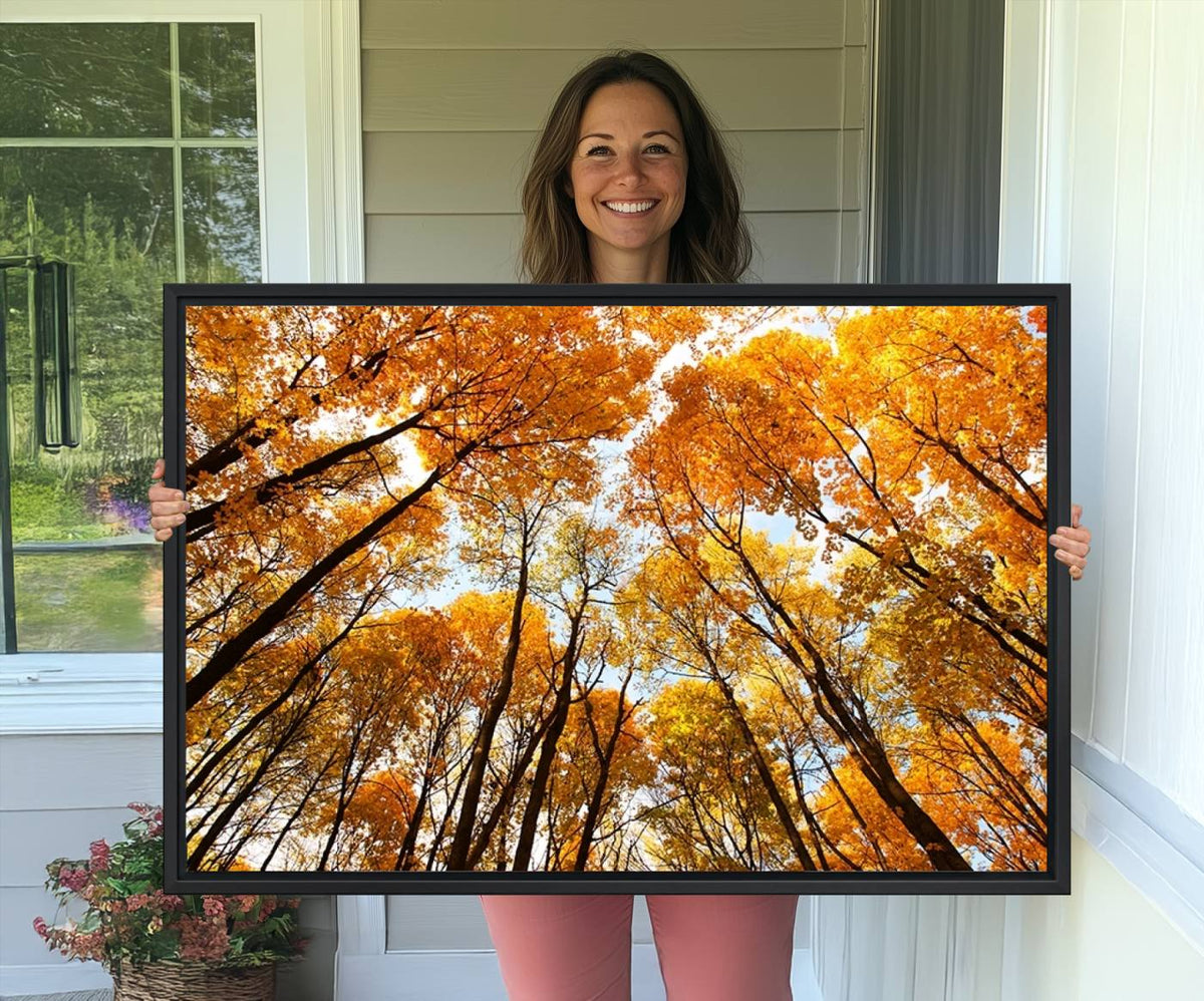 Golden Autumn Forest Wall Art Canvas Print – Framed Vibrant