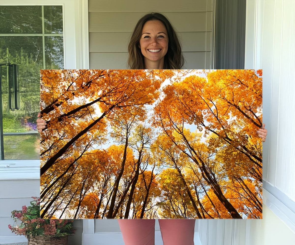 Golden Autumn Forest Wall Art Canvas Print – Framed Vibrant