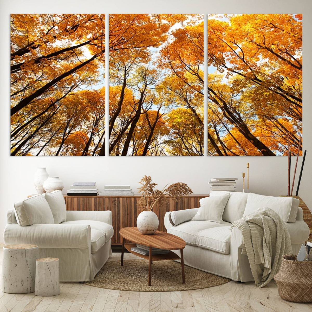 Golden Autumn Forest Wall Art Canvas Print – Framed Vibrant