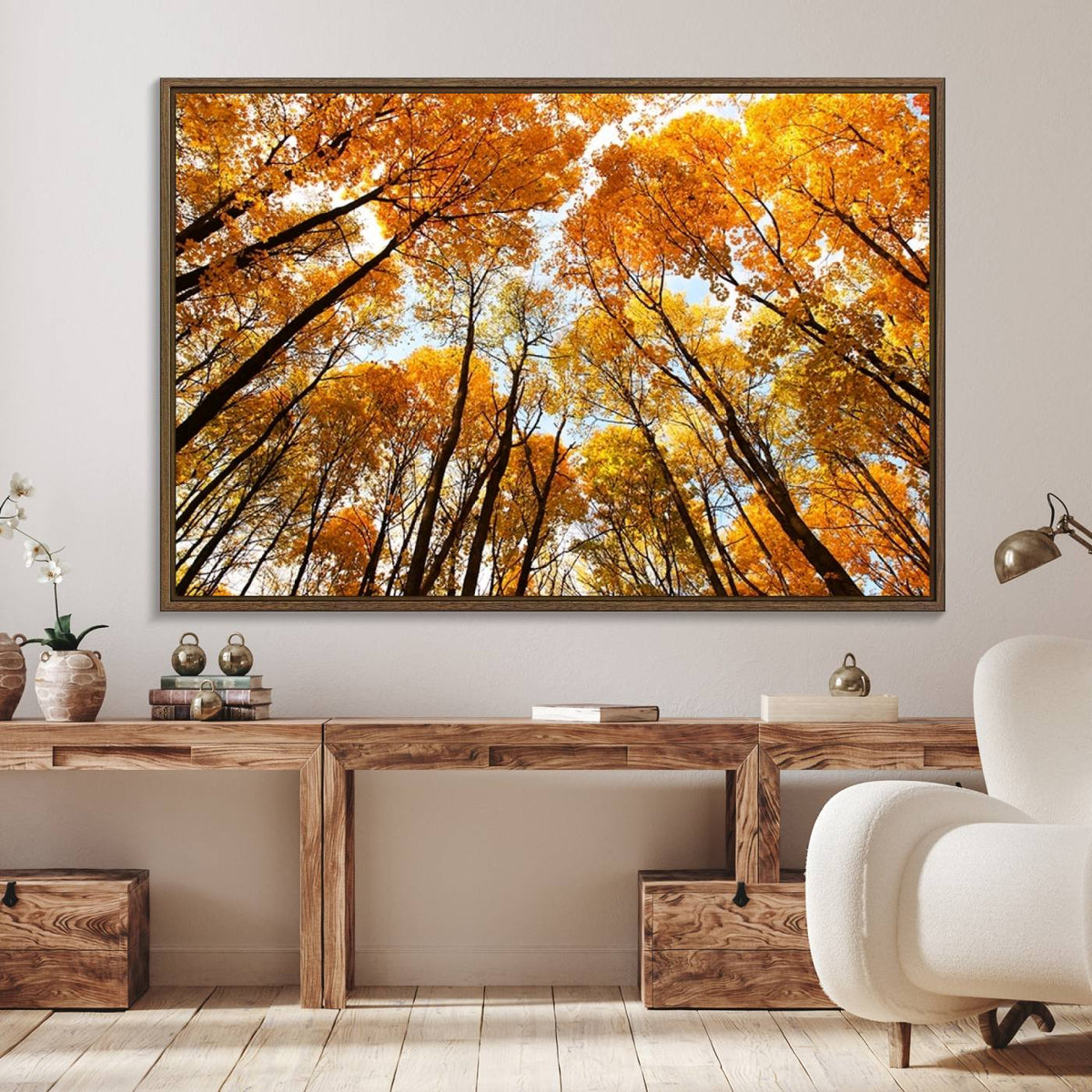 Golden Autumn Forest Wall Art Canvas Print – Framed Vibrant