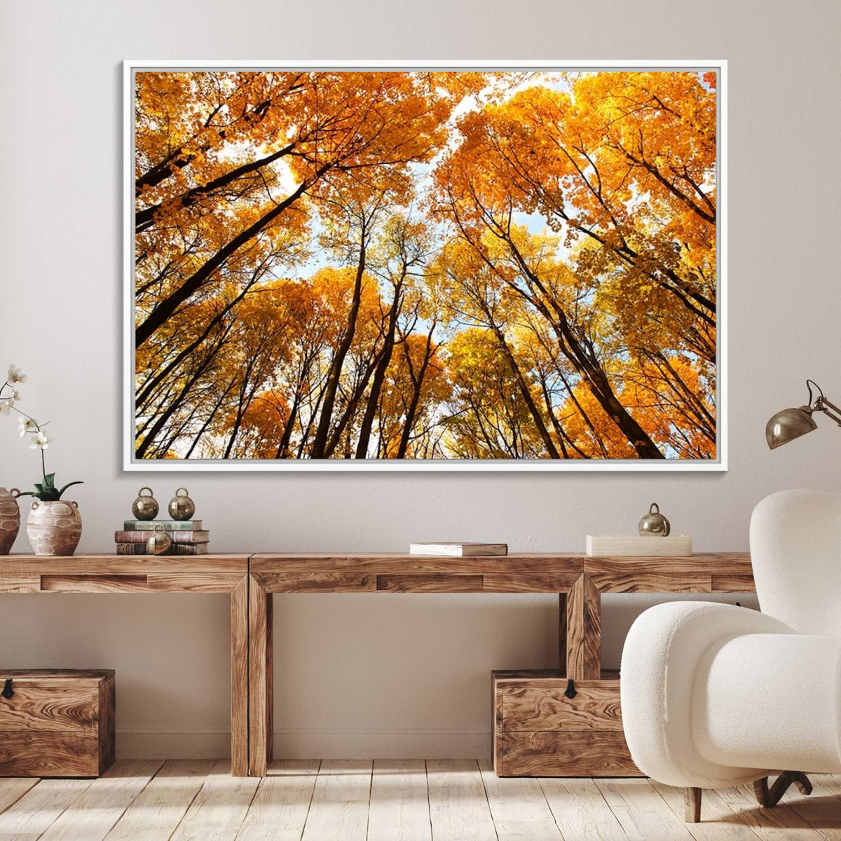 Golden Autumn Forest Wall Art Canvas Print – Framed Vibrant
