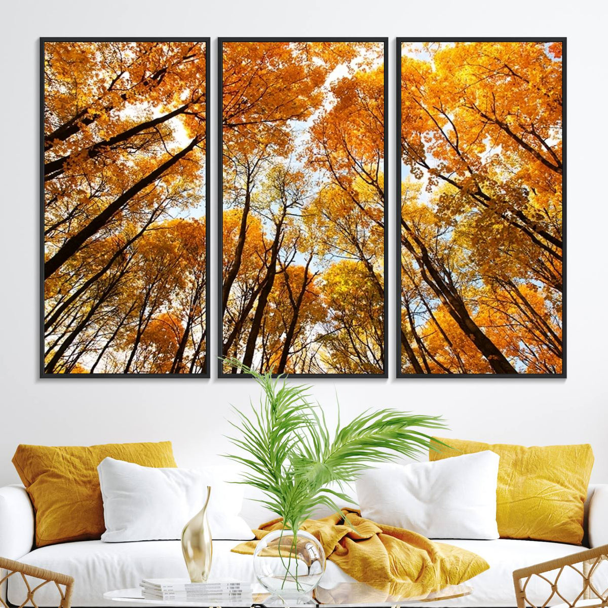 Golden Autumn Forest Wall Art Canvas Print – Framed Vibrant