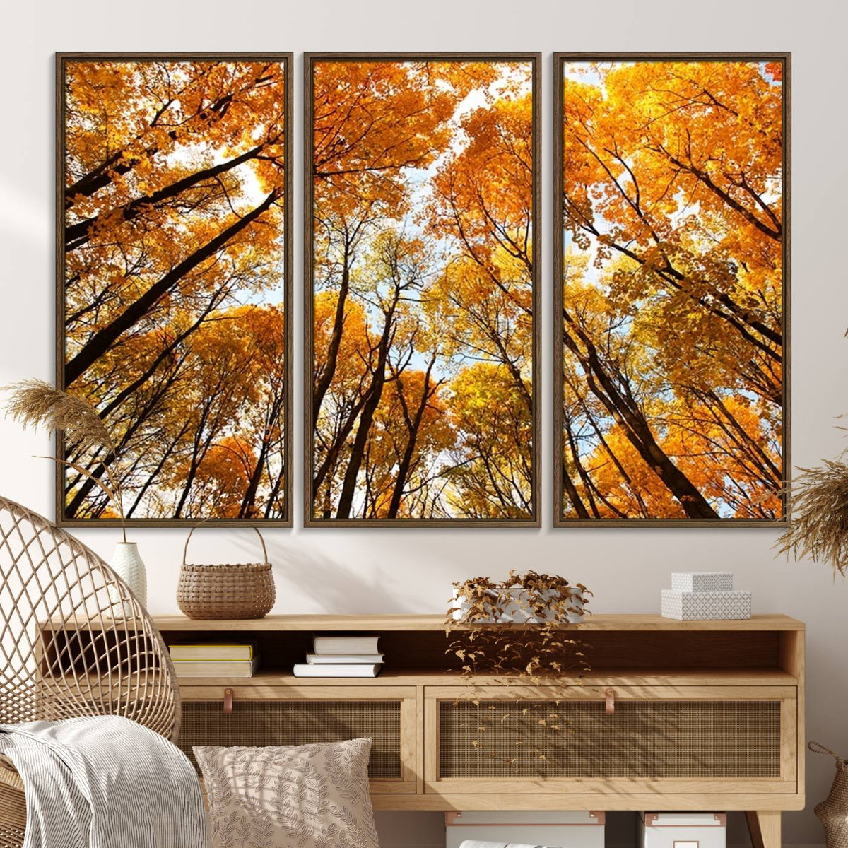 Golden Autumn Forest Wall Art Canvas Print – Framed Vibrant