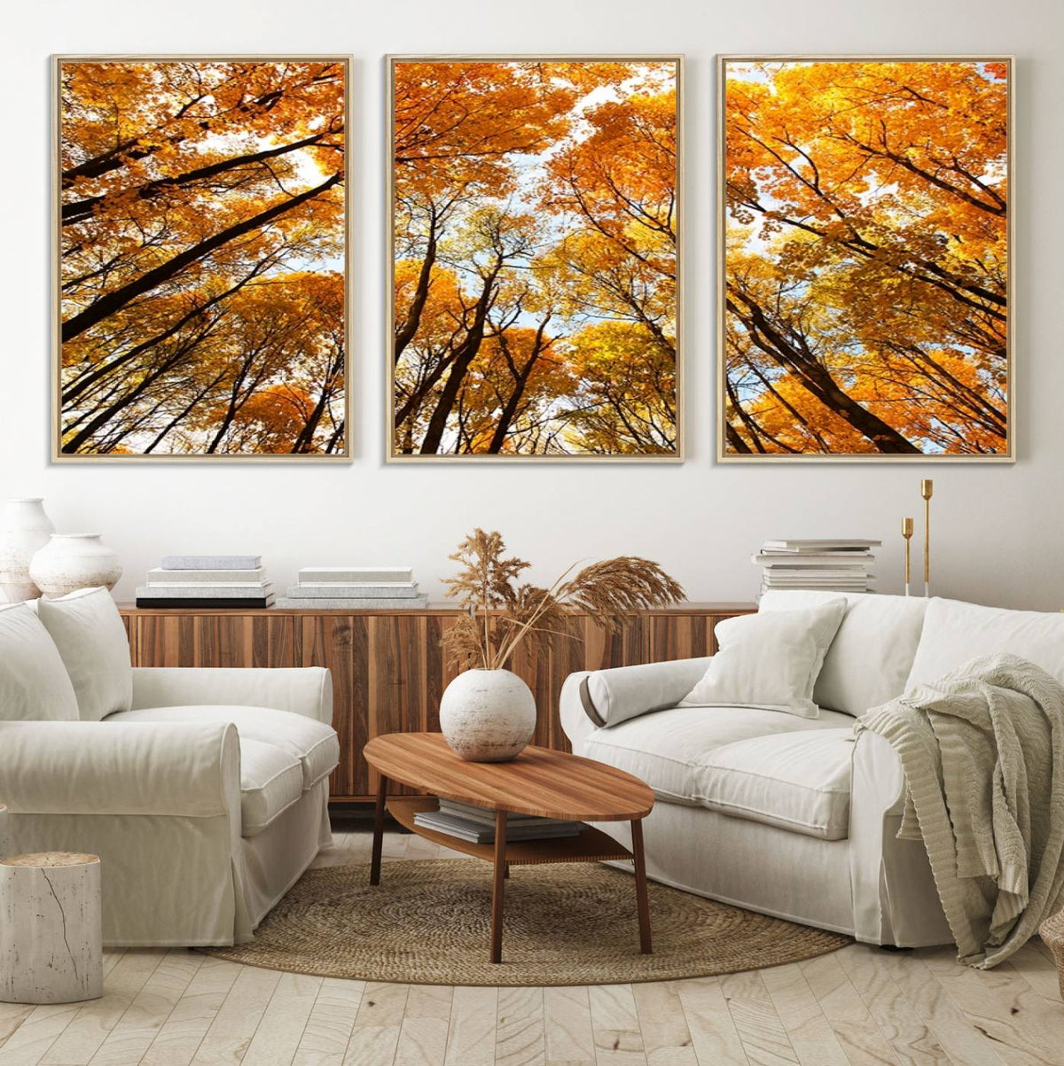 Golden Autumn Forest Wall Art Canvas Print – Framed Vibrant