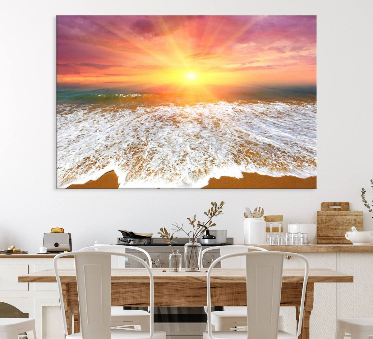 Golden Beach Sunrise Canvas Wall Art, 3-Panel Giclee Print