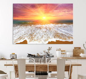 Golden Beach Sunrise Canvas Wall Art, 3-Panel Giclee Print