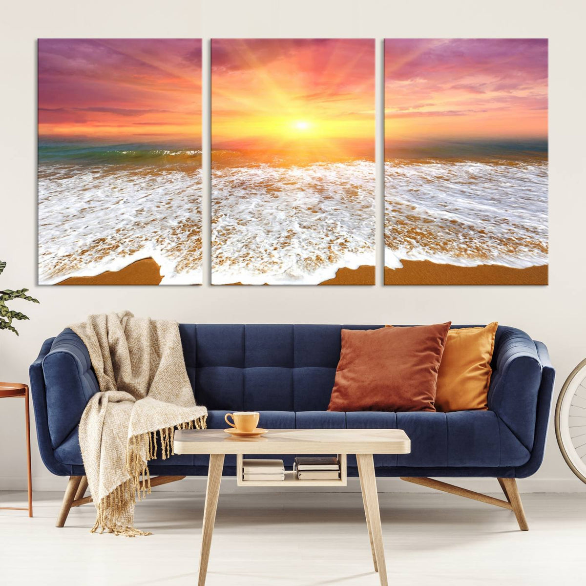 Golden Beach Sunrise Canvas Wall Art, 3-Panel Giclee Print