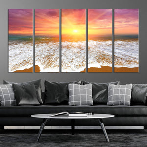 Golden Beach Sunrise Canvas Wall Art, 3-Panel Giclee Print