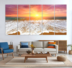 Golden Beach Sunrise Canvas Wall Art, 3-Panel Giclee Print