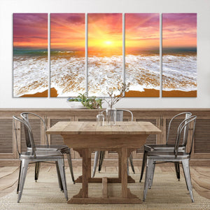 Golden Beach Sunrise Canvas Wall Art, 3-Panel Giclee Print
