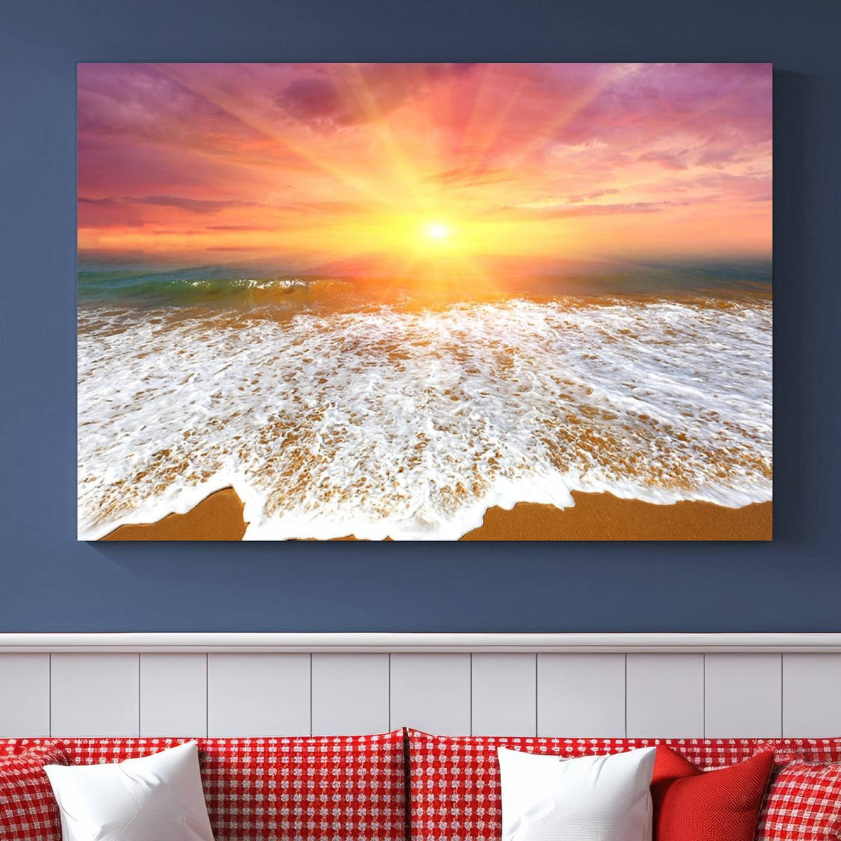 Golden Beach Sunrise Canvas Wall Art, 3-Panel Giclee Print