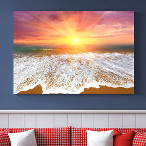 Golden Beach Sunrise Canvas Wall Art, 3-Panel Giclee Print