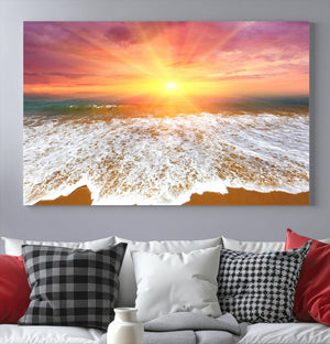 Golden Beach Sunrise Canvas Wall Art, 3-Panel Giclee Print