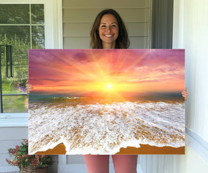 Golden Beach Sunrise Canvas Wall Art, 3-Panel Giclee Print