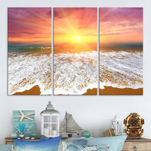 Golden Beach Sunrise Canvas Wall Art, 3-Panel Giclee Print