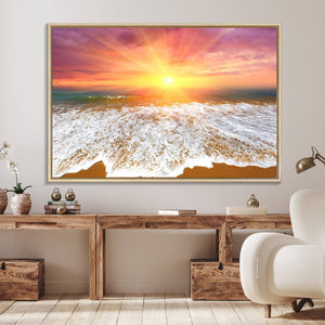Golden Beach Sunrise Canvas Wall Art, 3-Panel Giclee Print