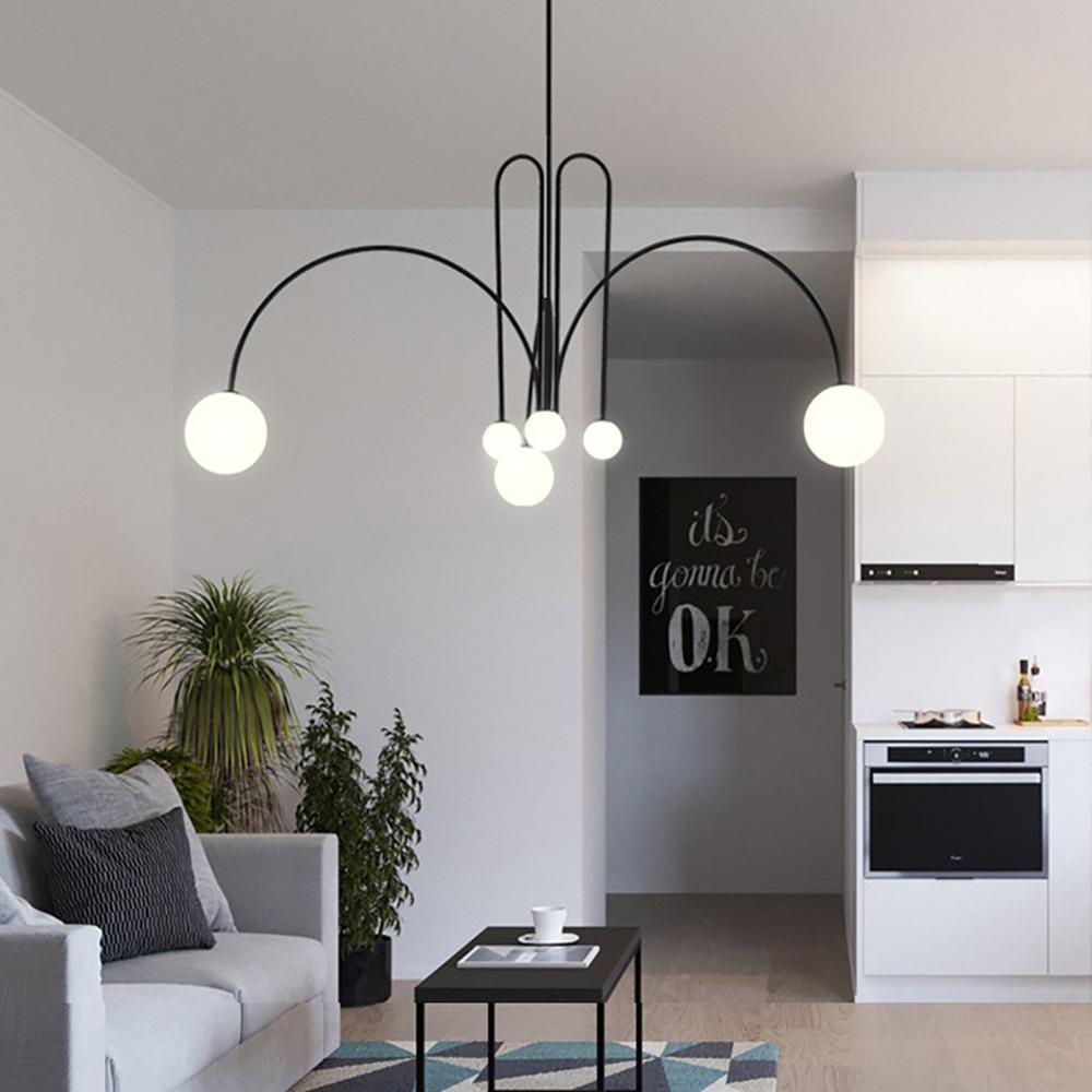 Globella | 6-Head Pendant Chandelier with Glass Globes, Adjustable Drop for Dining Rooms