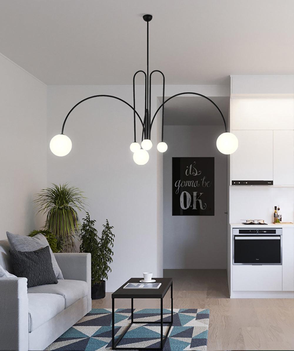 Globella | 6-Head Pendant Chandelier with Glass Globes, Adjustable Drop for Dining Rooms