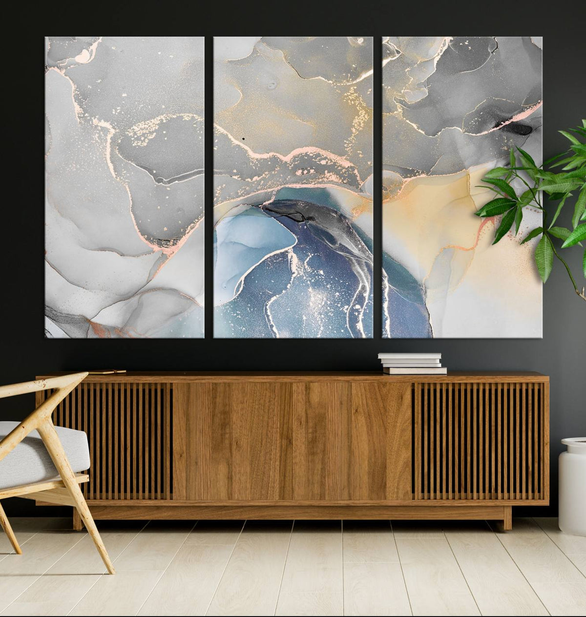 Gray Marble Fluid Effect Wall Art Abstract Canvas Wall Art