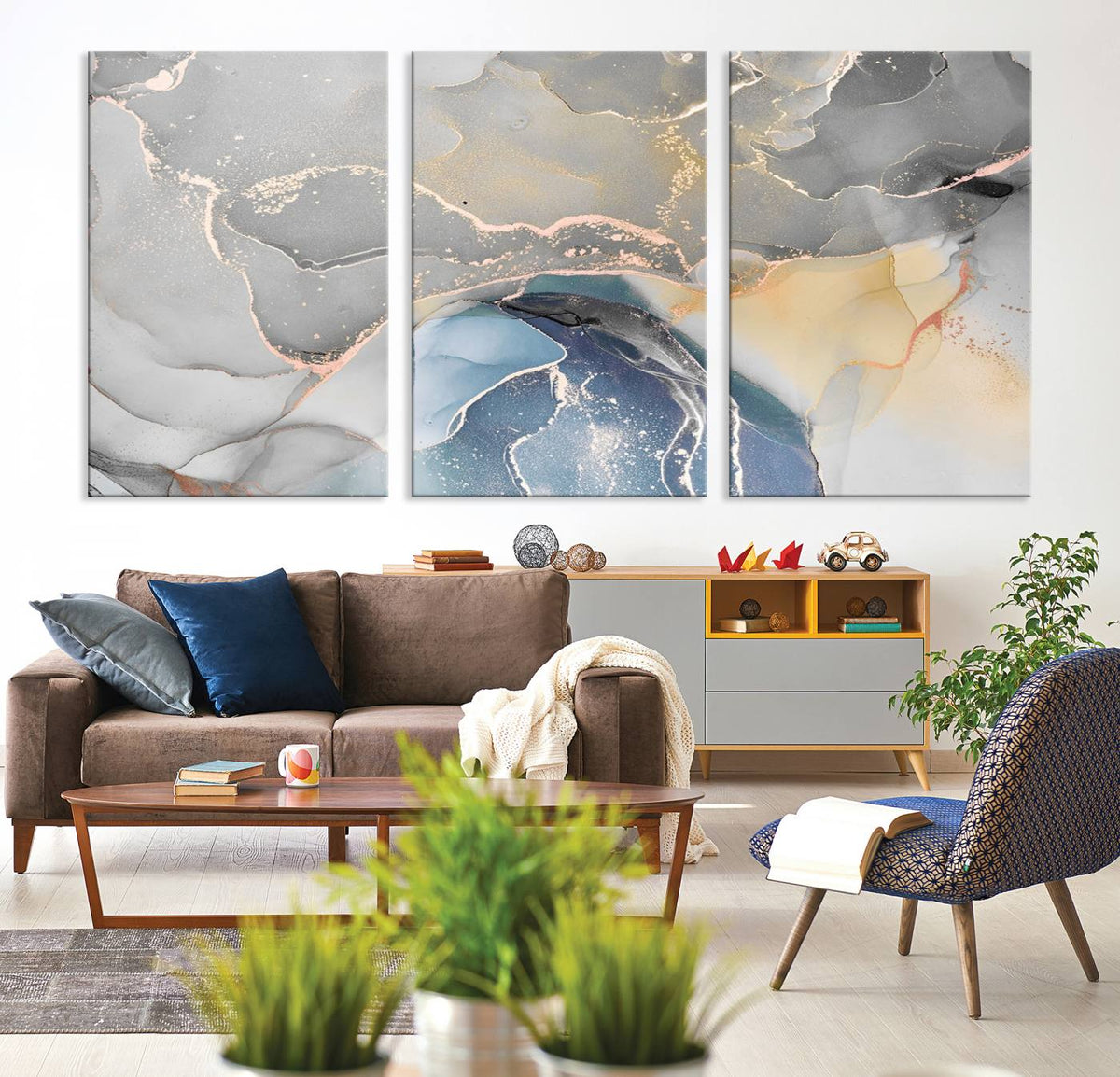 Gray Marble Fluid Effect Wall Art Abstract Canvas Wall Art