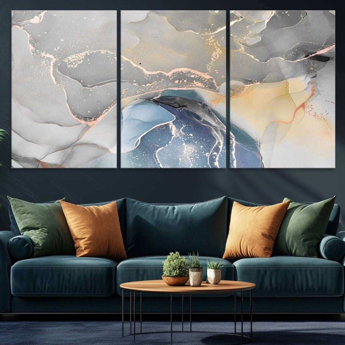 Gray Marble Fluid Effect Wall Art Abstract Canvas Wall Art