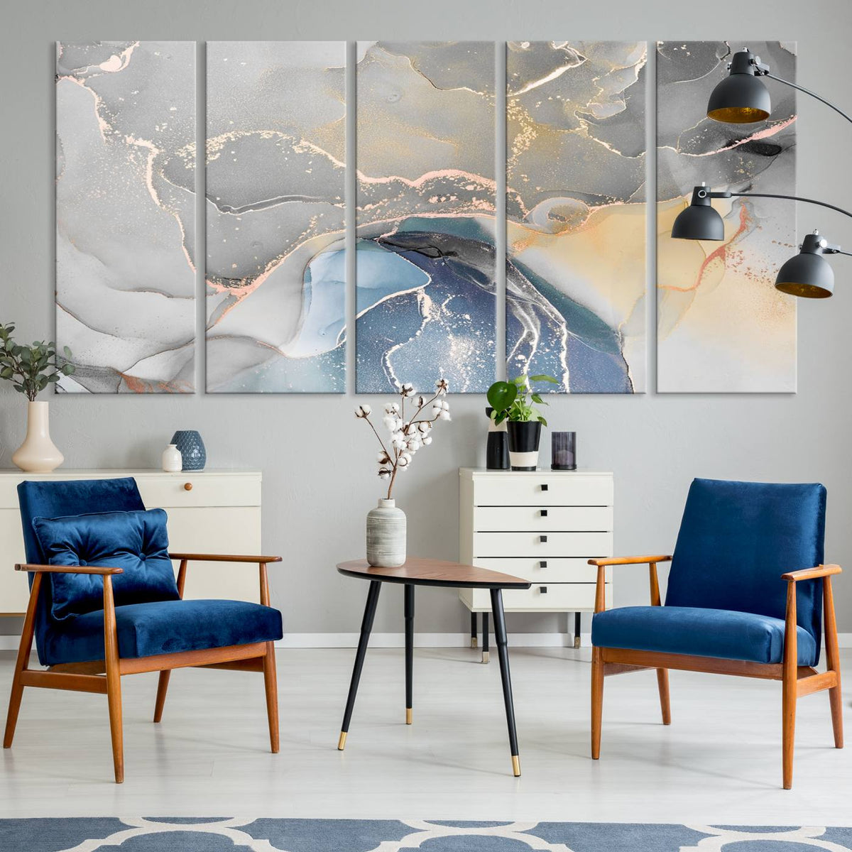 Gray Marble Fluid Effect Wall Art Abstract Canvas Wall Art