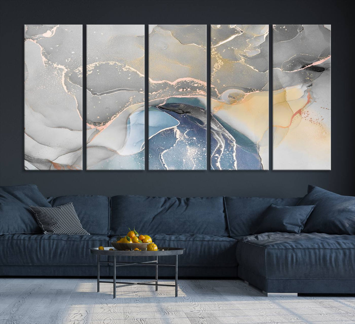 Gray Marble Fluid Effect Wall Art Abstract Canvas Wall Art