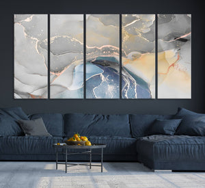 Gray Marble Fluid Effect Wall Art Abstract Canvas Wall Art