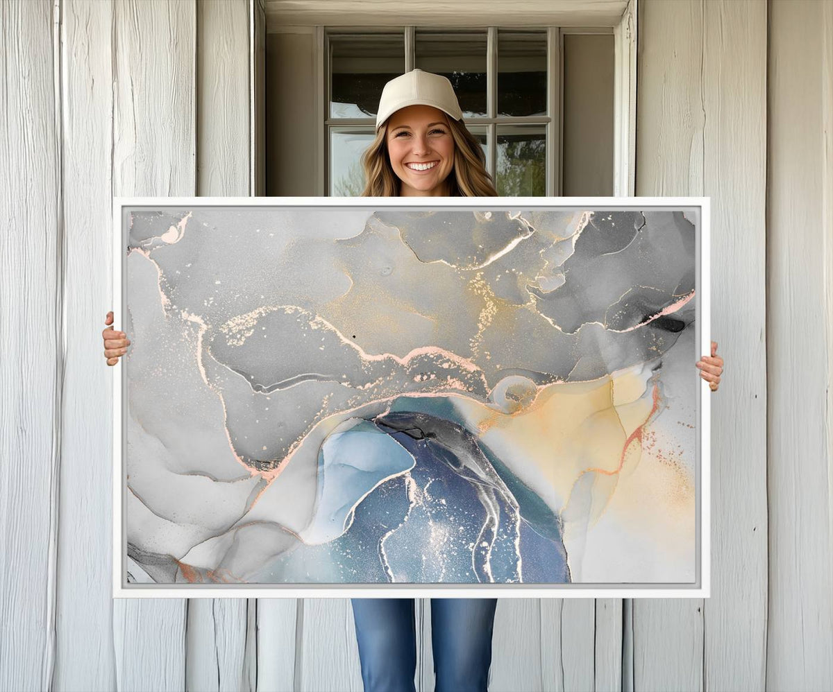 Gray Marble Fluid Effect Wall Art Abstract Canvas Wall Art