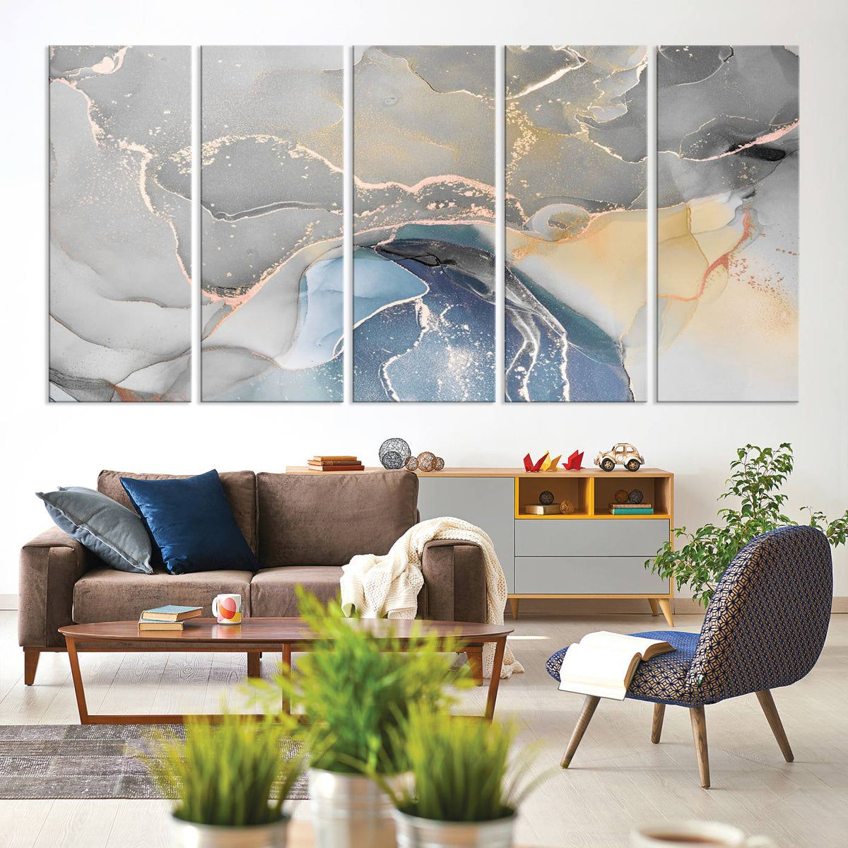 Gray Marble Fluid Effect Wall Art Abstract Canvas Wall Art