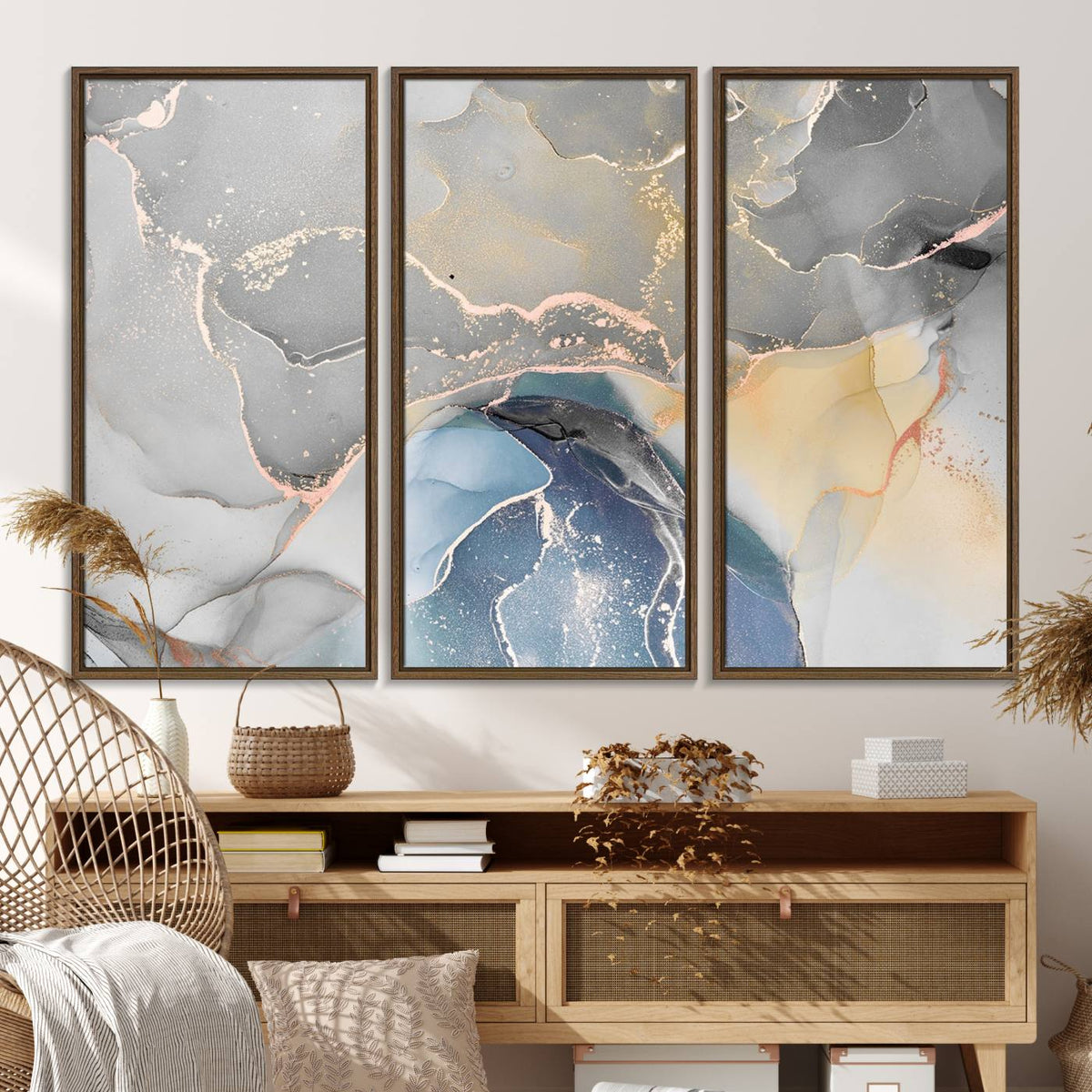 Gray Marble Fluid Effect Wall Art Abstract Canvas Wall Art