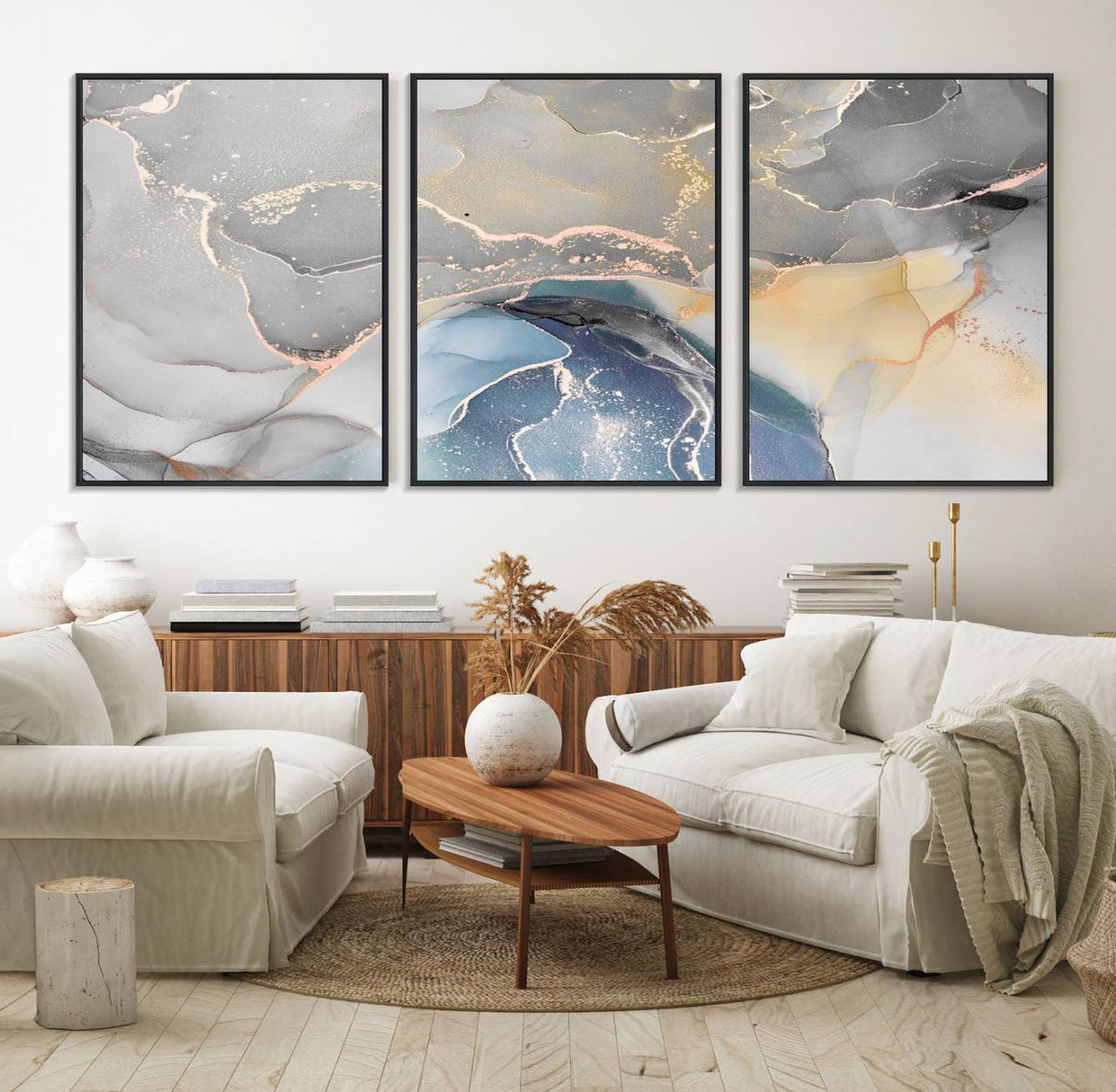 Gray Marble Fluid Effect Wall Art Abstract Canvas Wall Art
