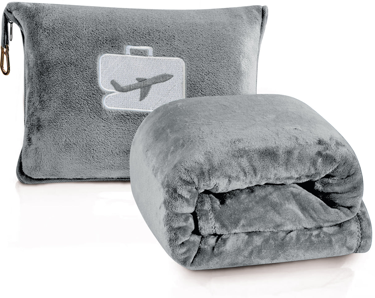Comfort Fly Travel Blanket & Pillow – 2-in-1 Micro Plush Airplane Blanket with Carry Case (40" x 70")