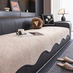 Chenille Couch Cover with Scalloped Edge, Non-Slip Modular Slipcover