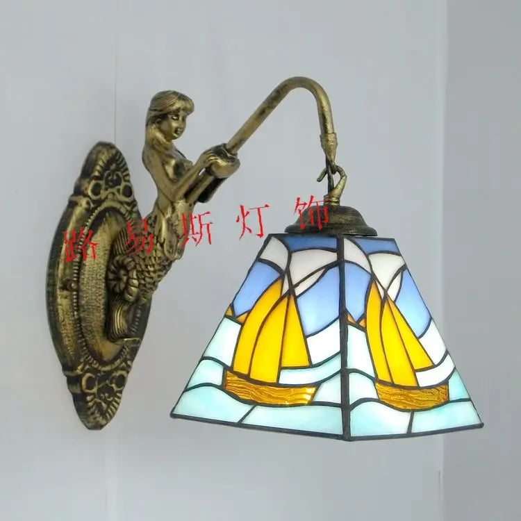 6" Tiffany Style LED Wall Lamp Mermaid Glass Bedroom Living Room Vanity Light