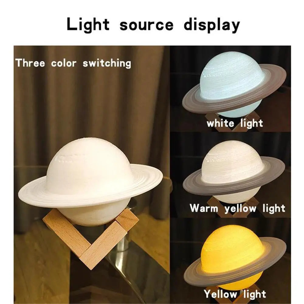 3D Saturn Moon Lamp 16 Color LED Night Light Remote Touch Bedroom Kids Gift