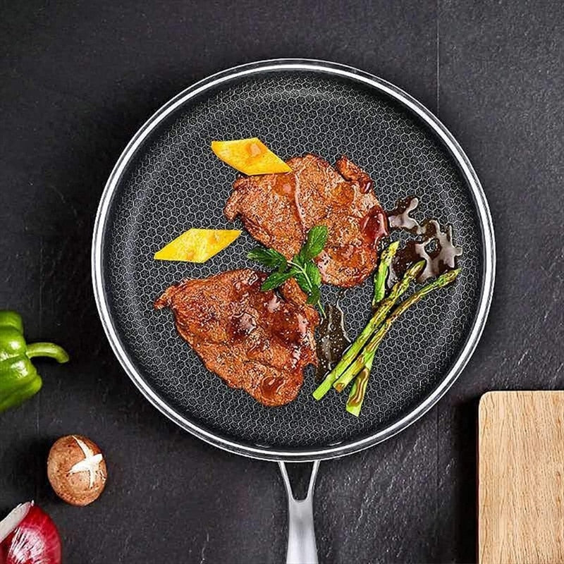 ChefSeries | Stainless Steel Frying Pan with Honeycomb Texture | Scratch-Resistant Non-Stick Coating for Even Cooking