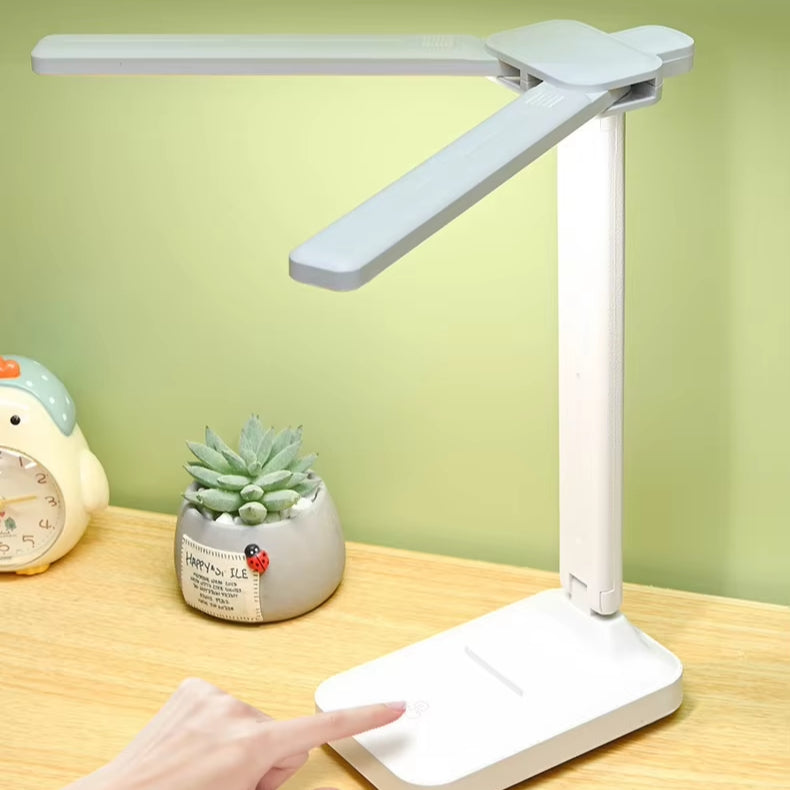 Dual Head LED Desk Lamp USB Rechargeable Foldable Dimmable Reading Light Study