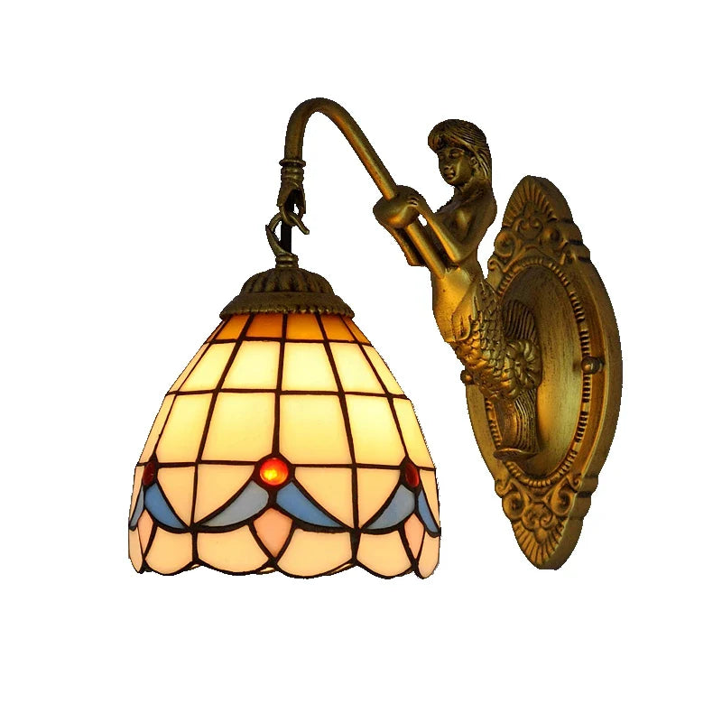 6" Tiffany Style LED Wall Lamp Mermaid Glass Bedroom Living Room Vanity Light