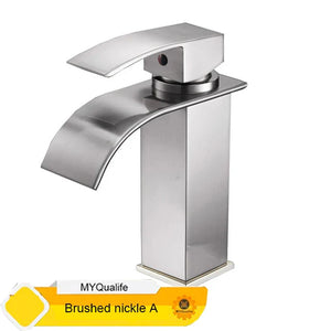 Black Waterfall Bathroom Faucet Basin Mixer Tap Single Hole Hot Cold Sink Tap