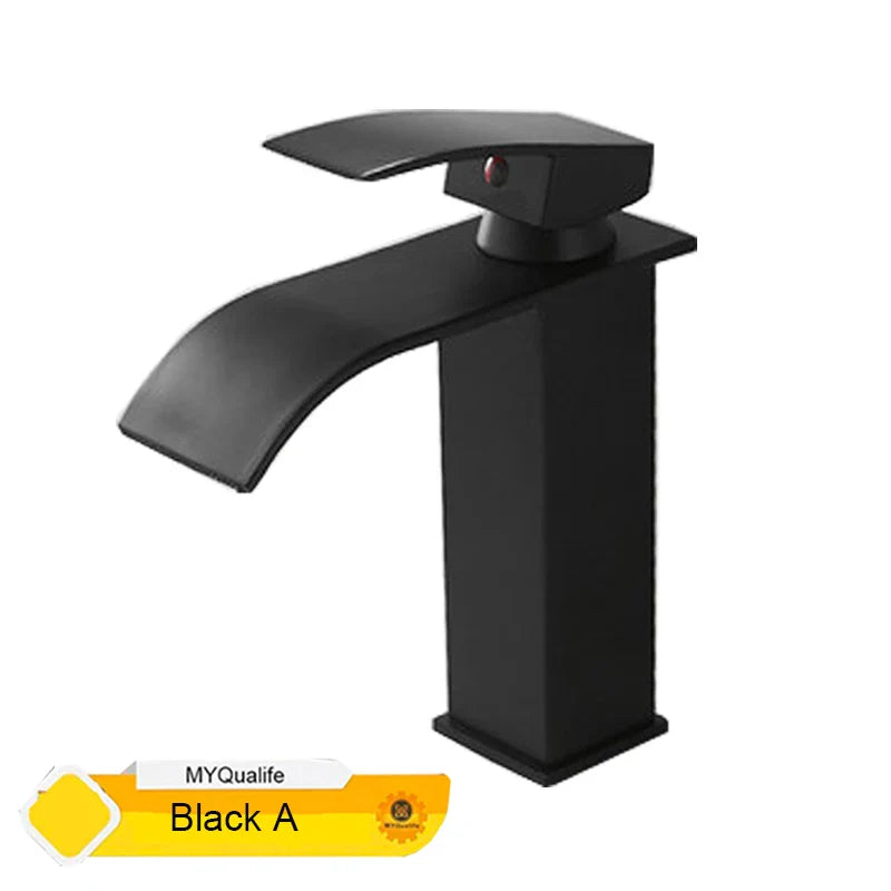 Black Waterfall Bathroom Faucet Basin Mixer Tap Single Hole Hot Cold Sink Tap