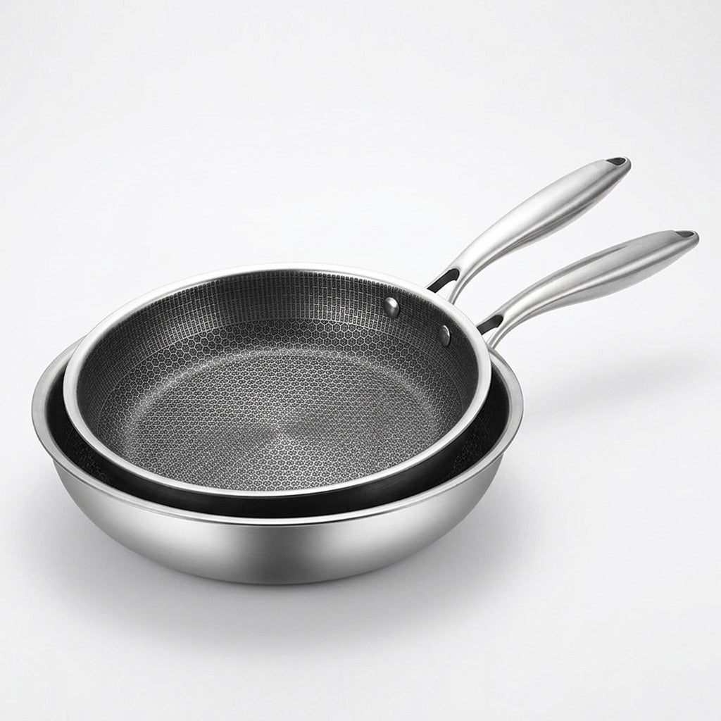 ChefSeries | Stainless Steel Frying Pan with Honeycomb Texture | Scratch-Resistant Non-Stick Coating for Even Cooking
