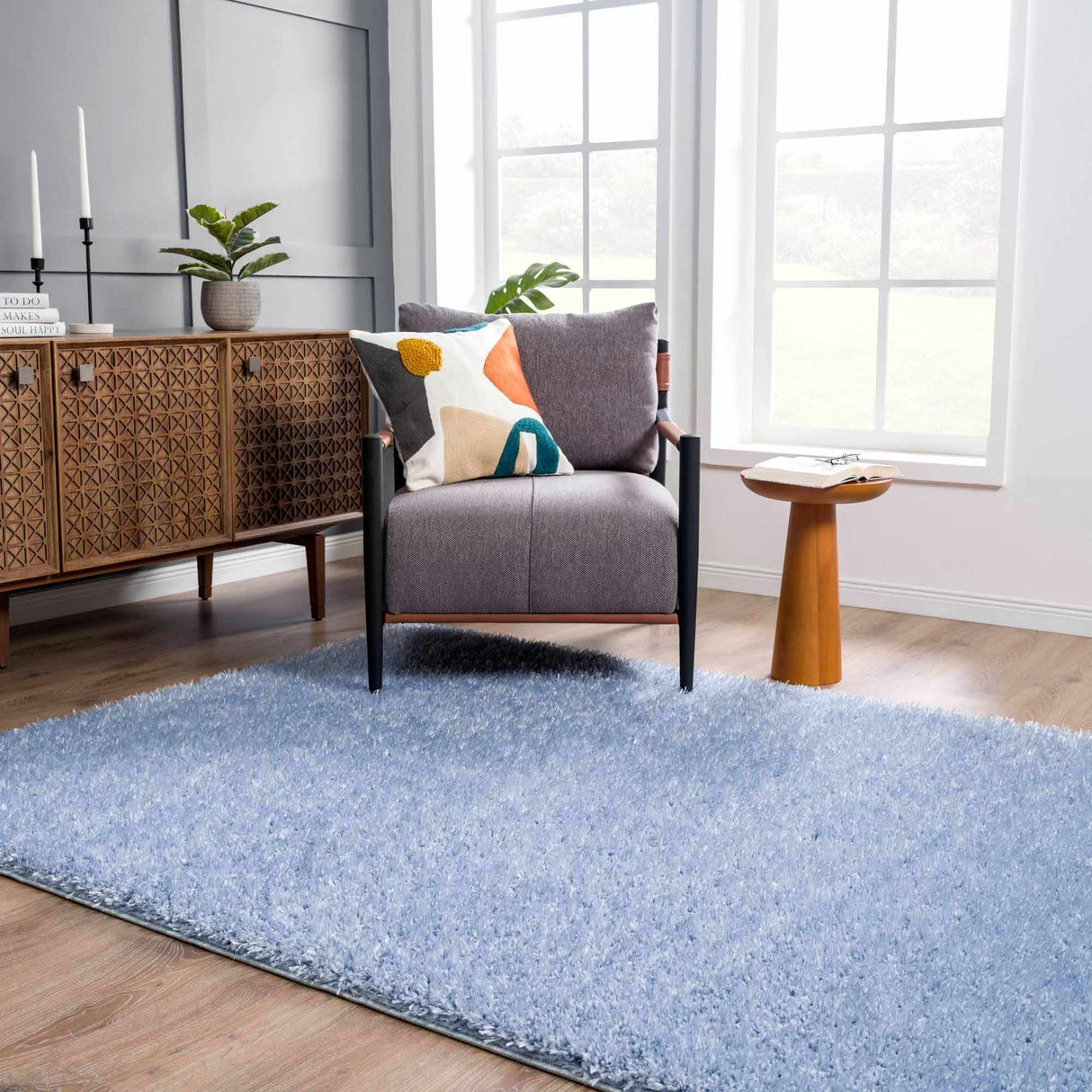 Faina Solid Aqua Shag Washable Area Rug - Clearance
