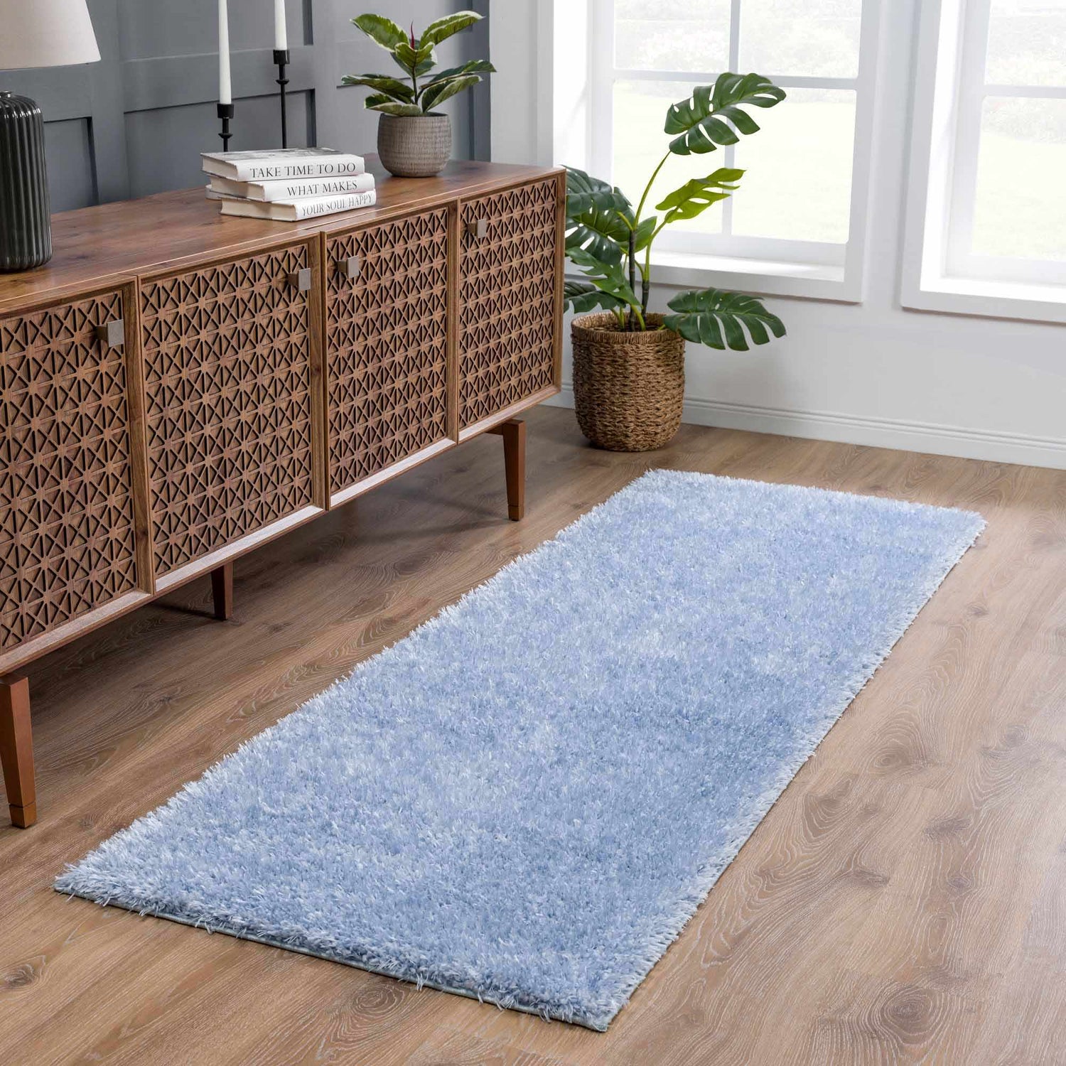 Faina Solid Aqua Shag Washable Area Rug - Clearance